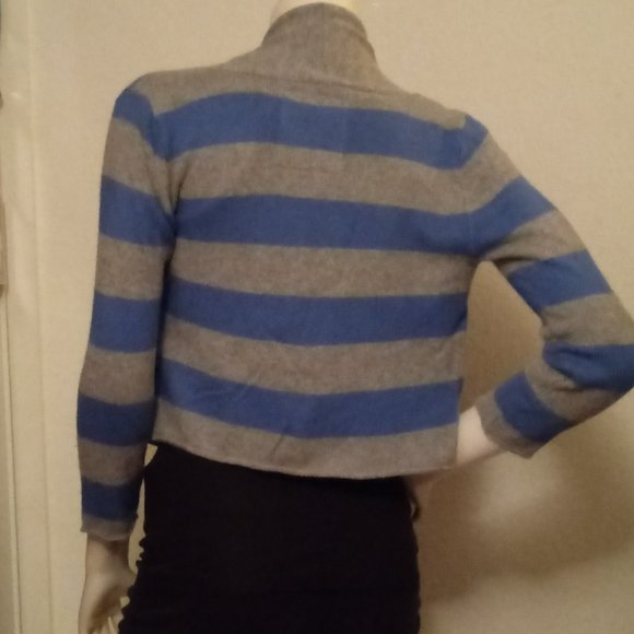 Vs Pink Blue Stripe Crop Cardigan Sweater - Picture 6 of 11